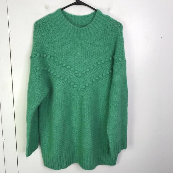 Talbots Sweater Womens 1X Kelly Green Bobble Cable Knit Comfy Cozy Soft - Picture 1 of 7